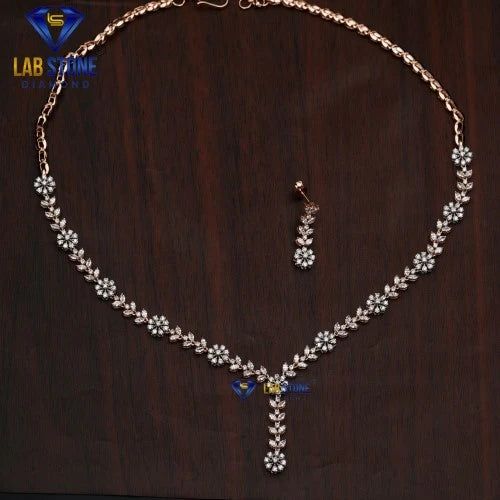 6.62 + Carat Round & Marquise Cut Diamond Necklace, Rose Gold, Diamond Necklace, Engagement Necklace, Wedding Necklace , E Color, VVS2-VS2 Clarity