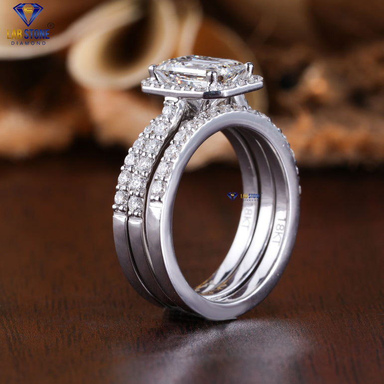 2.21 + Carat Round & Emerald Cut Diamond White Gold Ring , Engagement Ring, Wedding Ring, E Color, VVS2-VS2 Clarity