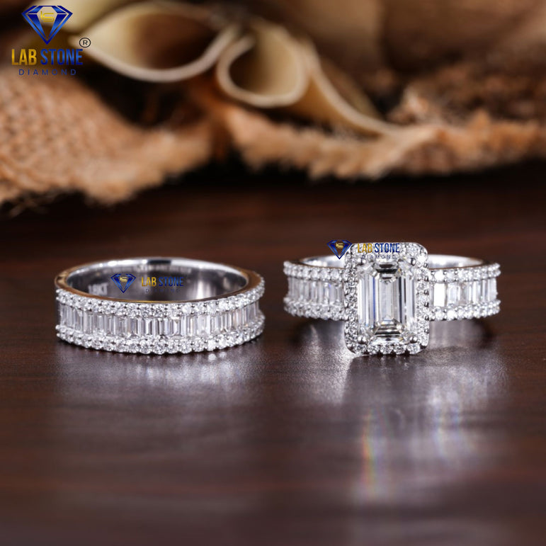 2.66 + Carat Round,Emerald & Baguette Cut Diamond White Gold Ring , Engagement Ring, Wedding Ring, E Color, VVS2-VS2 Clarity