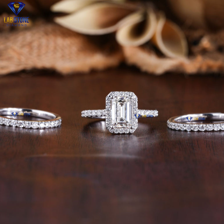 2.21 + Carat Round & Emerald Cut Diamond White Gold Ring , Engagement Ring, Wedding Ring, E Color, VVS2-VS2 Clarity