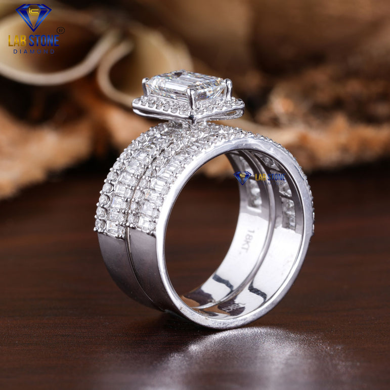 2.66 + Carat Round,Emerald & Baguette Cut Diamond White Gold Ring , Engagement Ring, Wedding Ring, E Color, VVS2-VS2 Clarity