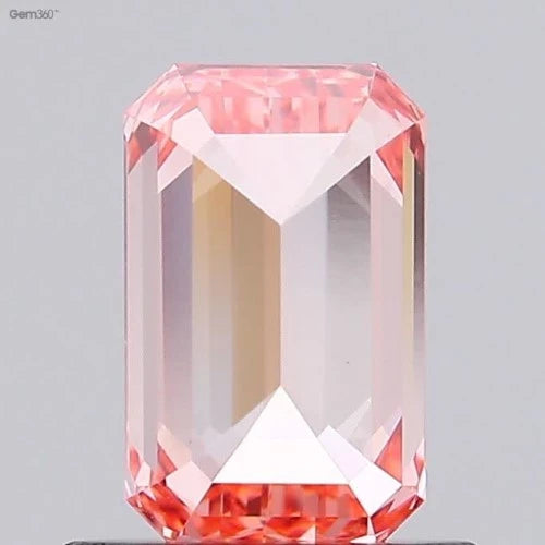 0.81ct Labgrown Diamonds, Emerald, CVD Diamond, Colour Fancy Vivid Orangy Pink, Clarity VS2, Labstonejewel