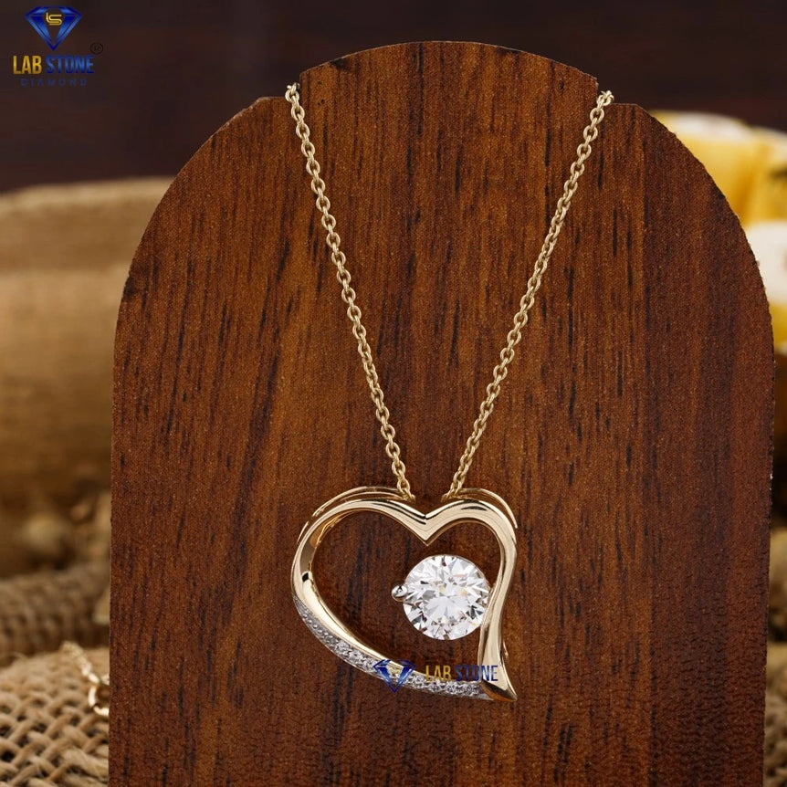 1.08 + Carat Round Brilliant Cut Diamond Pendant With Chain ,Yellow Gold  , Engagement Pendant, Wedding Pendant, E Color, VVS2-VS2 Clarity