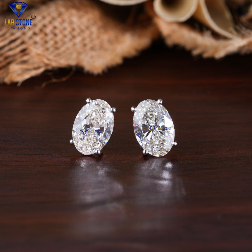 4.00 +Carat Oval Cut Diamond Stud, White Gold, Diamond Stud, Engagement Earring, Wedding Earring, E Color, VVS2-VS2 Clarity