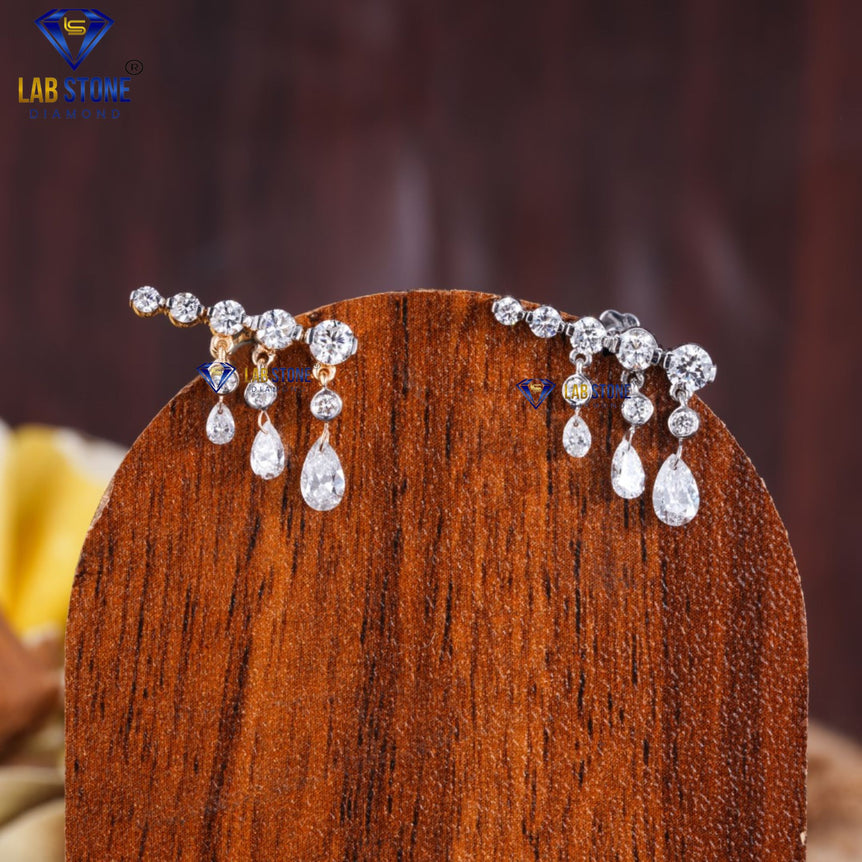 1.179 +Carat Round & Pear Brilliant Cut Diamond Earring, White/Rose Gold, Engagement Earring, Wedding Earring, E Color, VVS2-VS2 Clarity