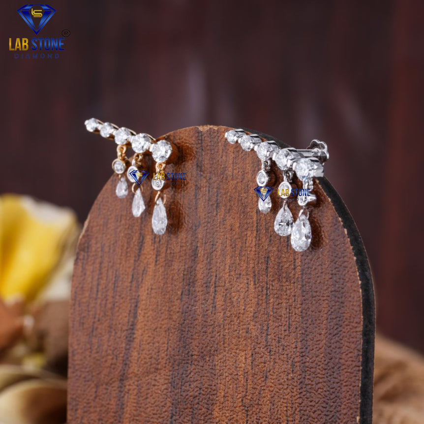1.179 +Carat Round & Pear Brilliant Cut Diamond Earring, White/Rose Gold, Engagement Earring, Wedding Earring, E Color, VVS2-VS2 Clarity