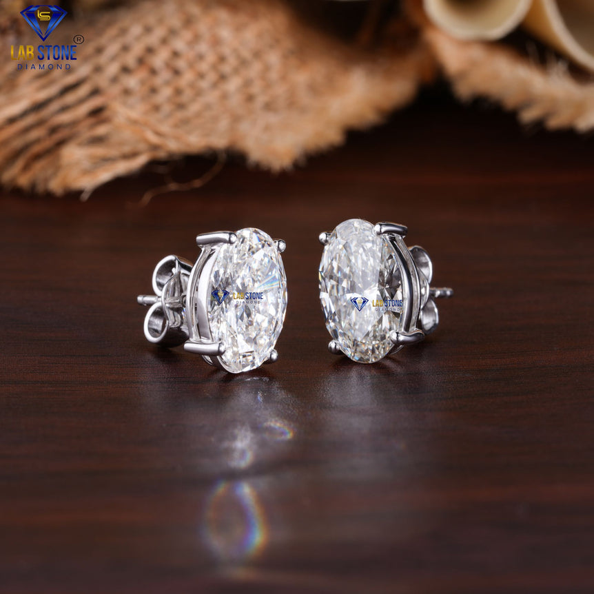 4.00 +Carat Oval Cut Diamond Stud, White Gold, Diamond Stud, Engagement Earring, Wedding Earring, E Color, VVS2-VS2 Clarity