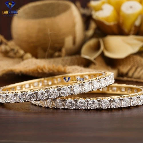 39.78 + Carat Round Diamond Yellow Gold Bangle by Labstone , Forever Elegance Bangle , Engagement Bracelet, Wedding Bracelet, E Color, VVS2-VS2 Clarity