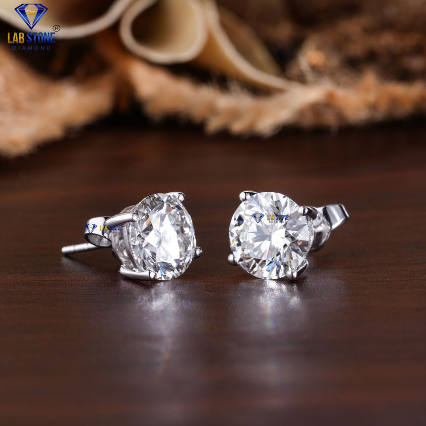4.00 +Carat Round Cut Diamond Stud, White Gold, Diamond Stud, Engagement Earring, Wedding Earring, E Color, VVS2-VS2 Clarity