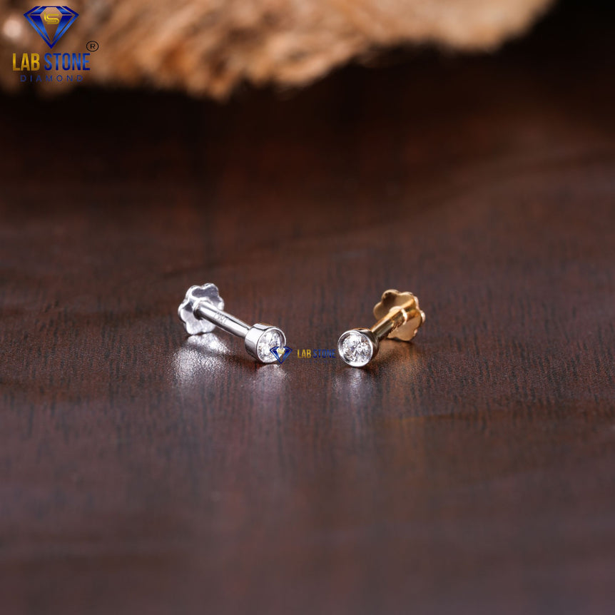 0.06 +Carat Round Brilliant Cut Stud Earring, White/Rose Gold, Engagement Earring, Wedding Earring, E Color, VVS2-VS2 Clarity