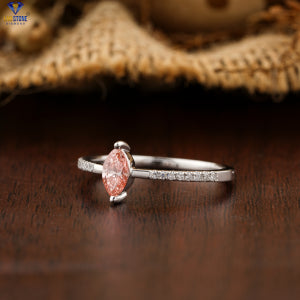 0.352+ Carat F.P.Marquise & Round Brilliant Cut Diamond Ring, Engagement Ring, Wedding Ring, E Color, VVS2-VS2 Clarity