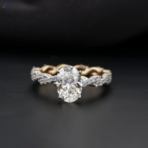 2.05+ Carat Oval and Round Brilliant Cut Diamond Ring, Engagement Ring, Wedding Ring, E Color, VVS2-VS2 Clarity