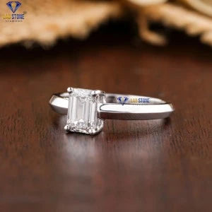 0.85+ Carat Emerald Cut Diamond Ring, Engagement Ring, Wedding Ring, E Color, VVS2-VS2 Clarity