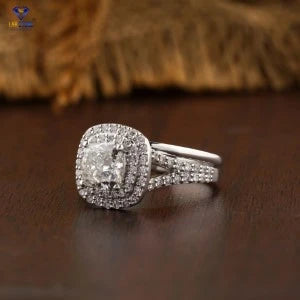 1.79+ Carat Cushion and Round Brilliant Cut Diamond Ring, Engagement Ring, Wedding Ring, E Color, VVS2-VS2 Clarity