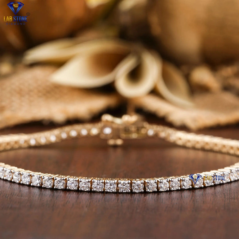 2.84 + Carat Round Cut Diamond, Tennis Bracelet, Yellow Gold, Engagement Bracelet, Wedding Bracelet, E Color, VVS2-VS2 Clarity
