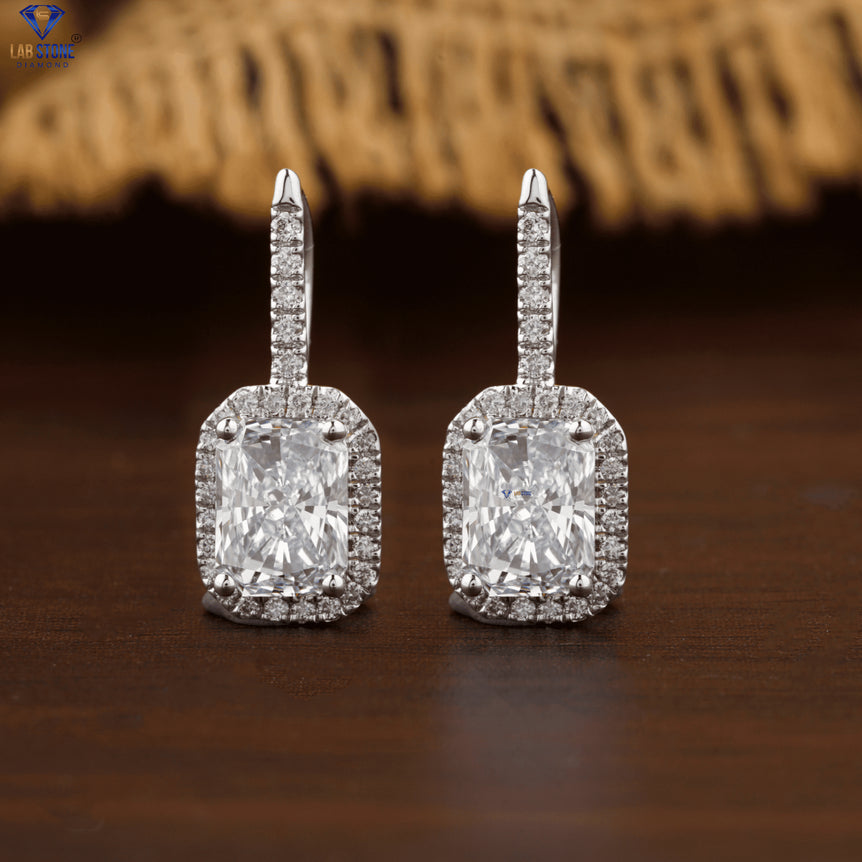 1.64 +Carat Radiant And Round Brilliant Cut Diamond Earring , White Gold, Engagement Earring, Wedding Earring, E Color, VVS2-VS2 Clarity