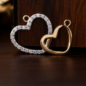 0.79 + Carat  Round Cut Women's Romantic Double Heart Diamond Pendant ,Yellow Gold , Engagement Pendant, Wedding Pendant, E Color, VVS2-VS2 Clarity