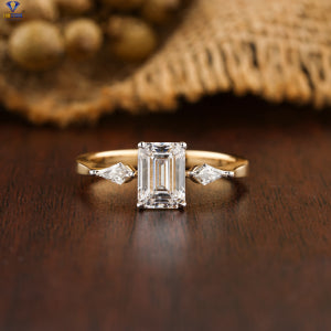 1.93+ Carat Emerald And Kite Shape Diamond Ring, Engagement Ring, Wedding Ring, E Color, VVS2-VS2 Clarity