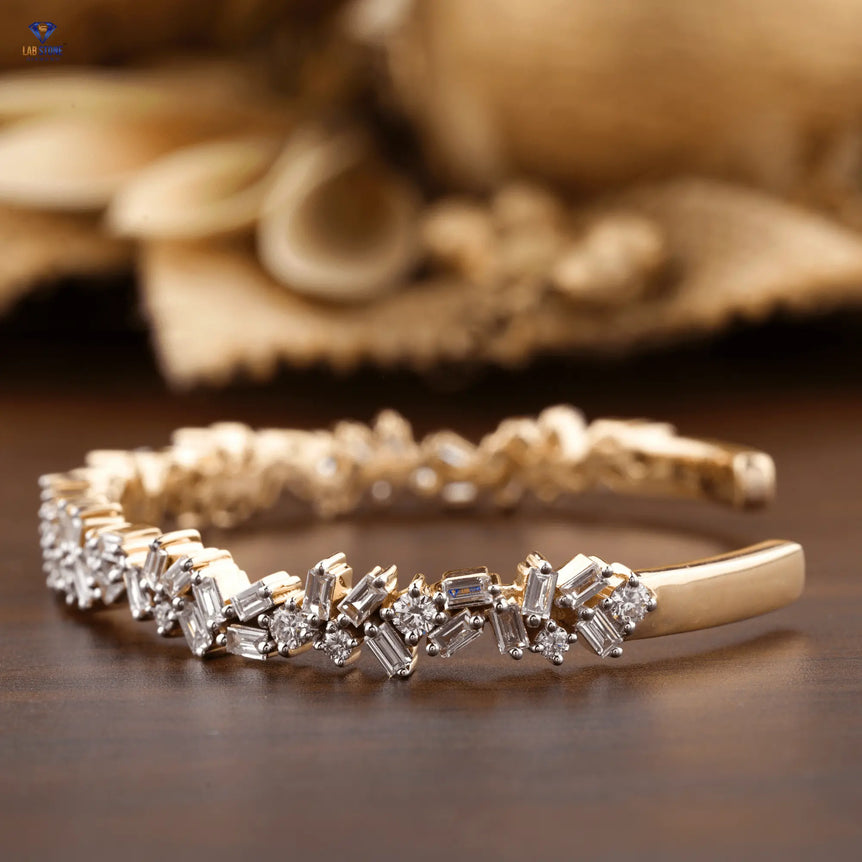 2.59 + Carat Baguette & Round Cut Diamond Bracelet, Rose Gold, Engagement Bracelet, Wedding Bracelet, E Color, VVS2-VS2 Clarity