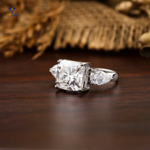 5.55+ Carat Cushion & Pear Cut Diamond Ring, Engagement Ring, Wedding Ring, E Color, VVS2-VS2 Clarity