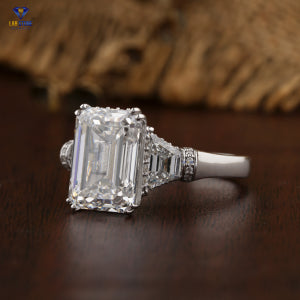 6.53+ Carat Emerald,Trapezoid & Round Cut Diamond Ring, Engagement Ring, Wedding Ring, E Color, VVS2-VS2 Clarity