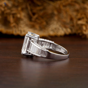5.70+ Carat Emerald,Baguette & Round Cut Diamond Ring, Engagement Ring, Wedding Ring, E Color, VVS2-VS2 Clarity