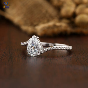 1.375+ Carat Pear and Round Brilliant Cut Diamond Ring, Engagement Ring, Wedding Ring, E Color, VVS2-VS2 Clarity