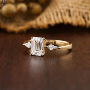 1.93+ Carat Emerald And Kite Shape Diamond Ring, Engagement Ring, Wedding Ring, E Color, VVS2-VS2 Clarity