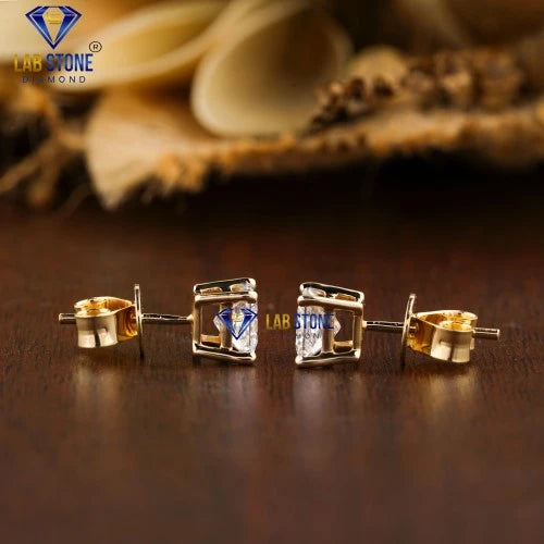 1.35 +Carat Princess Cut Diamond Earring, Yellow Gold, Diamond Stud, Engagement Earring, Wedding Earring, E Color, VVS2-VS2 Clarity