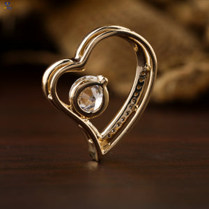 1.055 + Carat Round Cut Heart Diamond Pendant ,Yellow Gold, Engagement Pendant, Wedding Pendant, E Color, VVS2-VS2 Clarity
