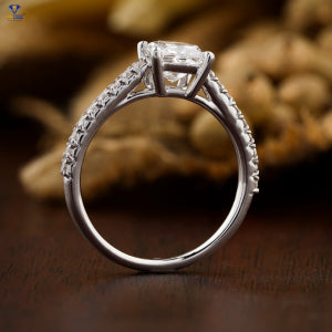 1.18+ Carat Princess and Round Brilliant Cut Diamond Ring, Engagement Ring, Wedding Ring, E Color, VVS2-VS2 Clarity
