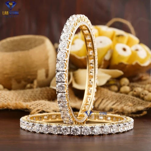 39.78 + Carat Round Diamond Yellow Gold Bangle by Labstone , Forever Elegance Bangle , Engagement Bracelet, Wedding Bracelet, E Color, VVS2-VS2 Clarity