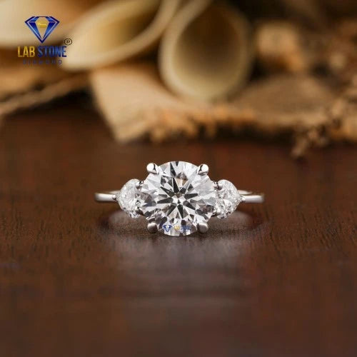 2.45+ Carat Round & Heart Cut Diamond Ring, Engagement Ring, Wedding Ring, E Color, VVS2-VS2 Clarity