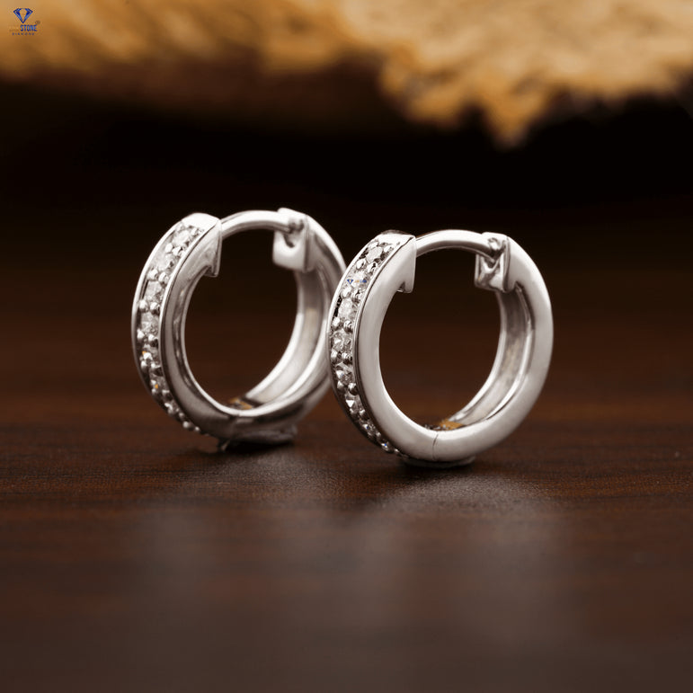 0.16+Carat Round Brilliant Cut Diamond Hoop Earring, White Gold, Engagement Earring, Wedding Earring, E Color, VVS2-VS2 Clarity