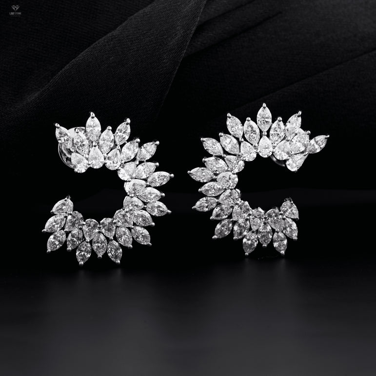 5.66 +Carat Pear & Marquise Cut Diamond Earring, White Gold, Labgrown Diamond , Engagement Earring, Wedding Earring, E Color, VVS2-VS2 Clarity