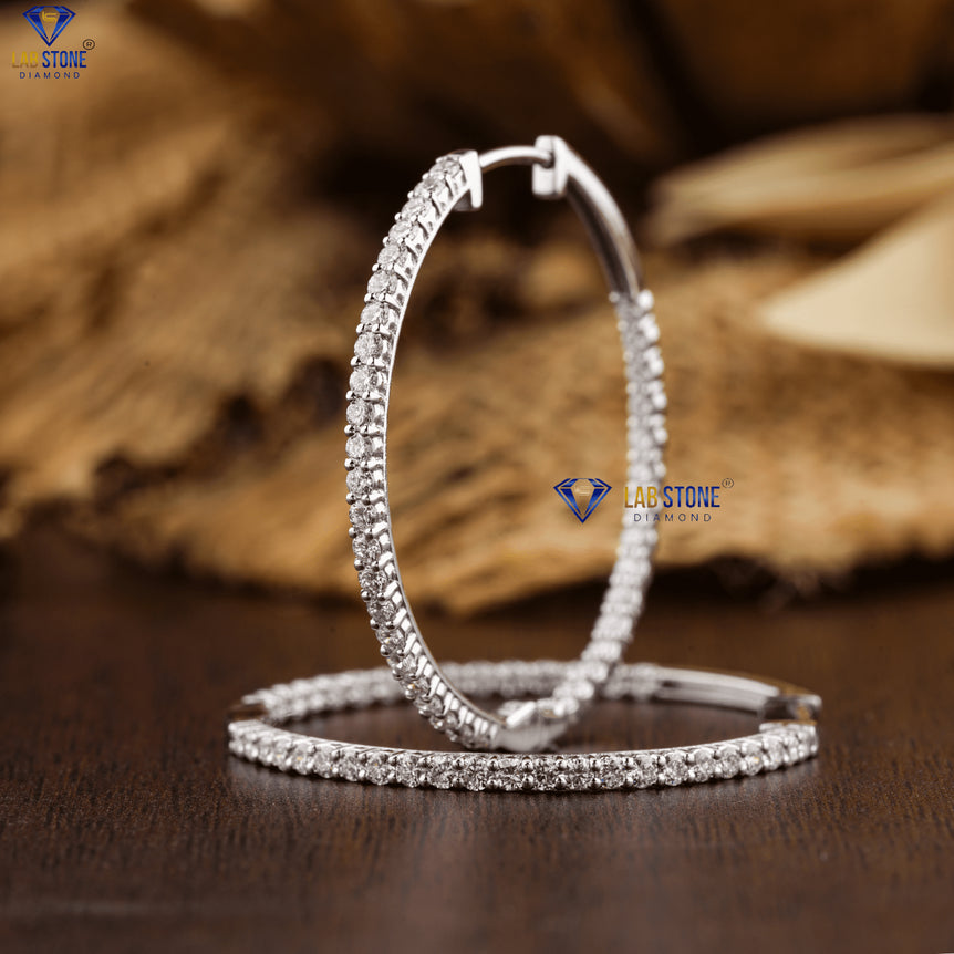 1.44 +Carat Round Brilliant Cut Diamond Earring, White Gold ,Hoop Earring, Engagement Earring, Wedding Earring, E Color, VVS2-VS2 Clarity