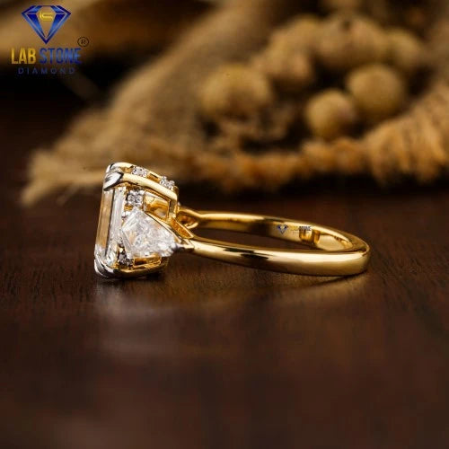 2.28+ Carat Emerald,Kite & Round Cut Diamond Ring, Engagement Ring, Wedding Ring, E Color, VVS2-VS2 Clarity