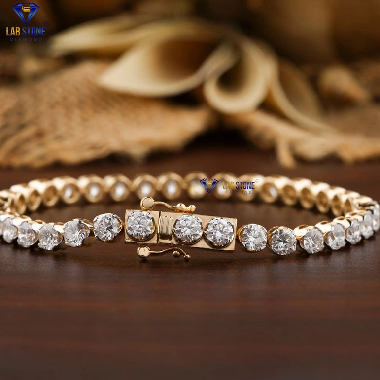 5.39 + Carat Round Cut Diamond, Tennis Bracelet, Yellow Gold, Engagement Bracelet, Wedding Bracelet, E Color, VVS2-VS2 Clarity