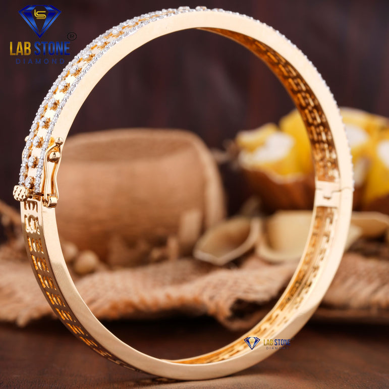 3.04 + Carat Round Diamond Yellow Gold Bangle by Labstone , Forever Elegance Bangle , Engagement Bracelet, Wedding Bracelet, E Color, VVS2-VS2 Clarity