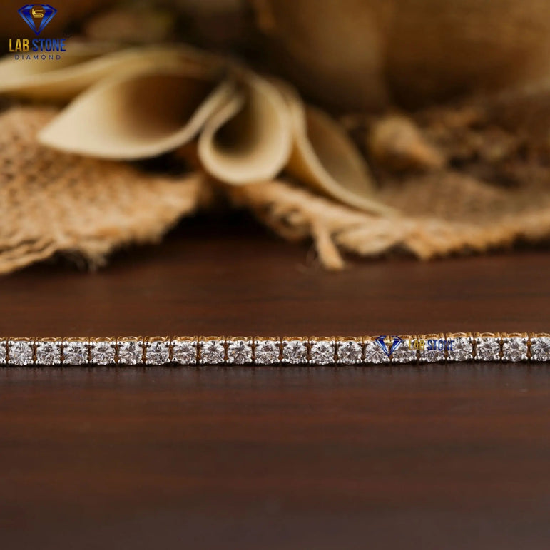 3.127 + Carat Round Cut Diamond, Tennis Bracelet, Yellow Gold, Engagement Bracelet, Wedding Bracelet, E Color, VVS2-VS2 Clarity