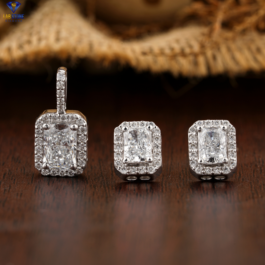2.71 + Carat Round & Radiant Brilliant Cut Diamond Pendant & Earring, Engagement Pendant & Earring, Wedding Pendant And Earring, E Color, VVS2-VS2 Clarity