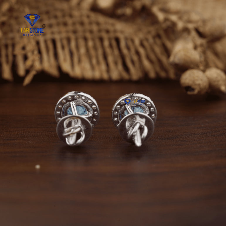 1.32 +Carat Fancy Blue Round Cut Diamond Studs, White Gold, Engagement Earring, Wedding Earring, E Color, VVS2-VS2 Clarity