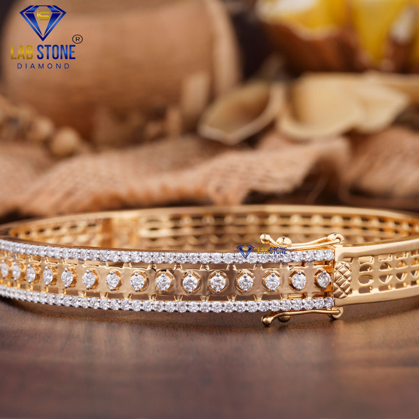 3.04 + Carat Round Diamond Yellow Gold Bangle by Labstone , Forever Elegance Bangle , Engagement Bracelet, Wedding Bracelet, E Color, VVS2-VS2 Clarity