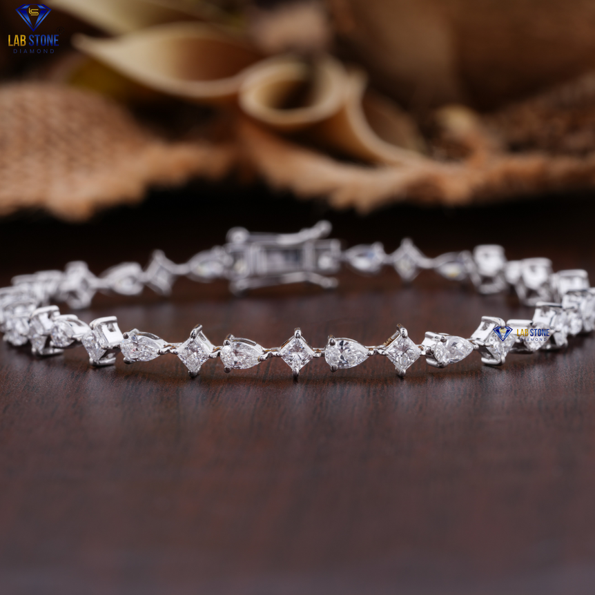 3.43  + Carat Pear & Princess Cut Diamond, Unique Bracelet, White Gold, Engagement Bracelet, Wedding Bracelet, E Color, VVS2-VS2 Clarity