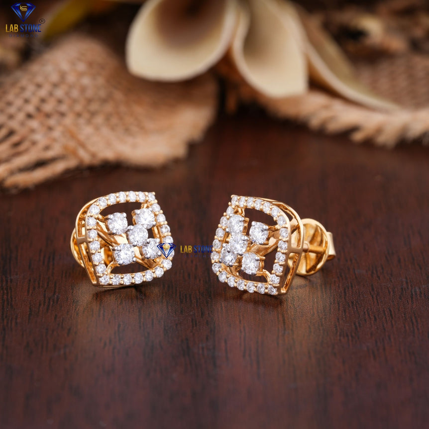 0.99 + Carat Round Cut Diamond Earring, Yellow Gold, Engagement Earring, Wedding Earring, E Color, VVS2-VS2 Clarity