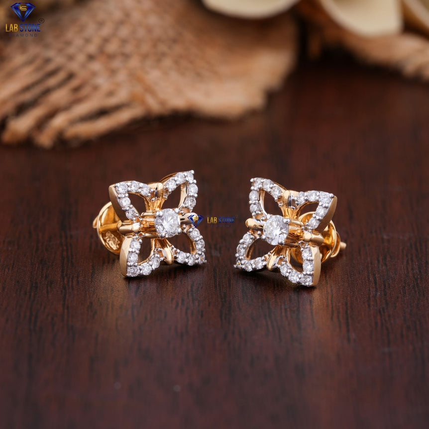 0.48 + Carat Round Cut Diamond Earring, Yellow Gold, Engagement Earring, Wedding Earring, E Color, VVS2-VS2 Clarity