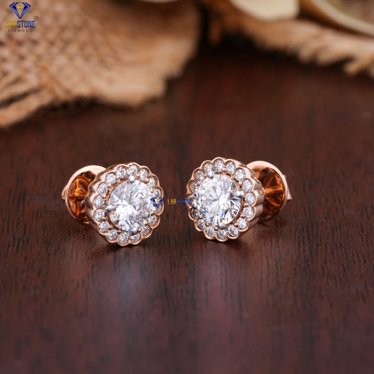 1.71 + Carat Round Cut Diamond Earring, Rose Gold, Engagement Earring, Wedding Earring, E Color, VVS2-VS2 Clarity