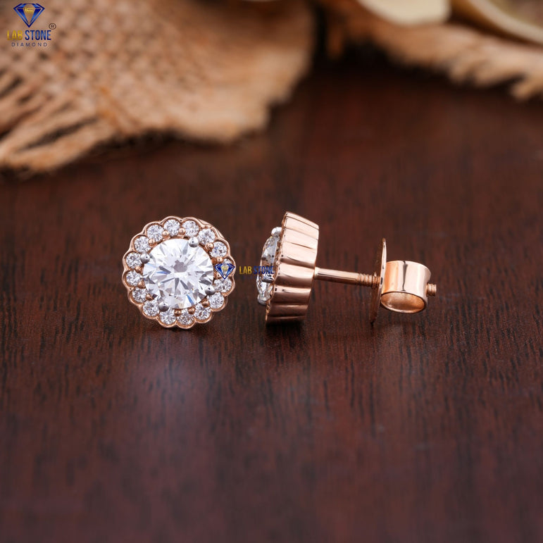 1.71 + Carat Round Cut Diamond Earring, Rose Gold, Engagement Earring, Wedding Earring, E Color, VVS2-VS2 Clarity