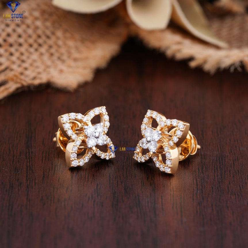 0.68 + Carat Round Cut Diamond Earring, Yellow Gold, Engagement Earring, Wedding Earring, E Color, VVS2-VS2 Clarity