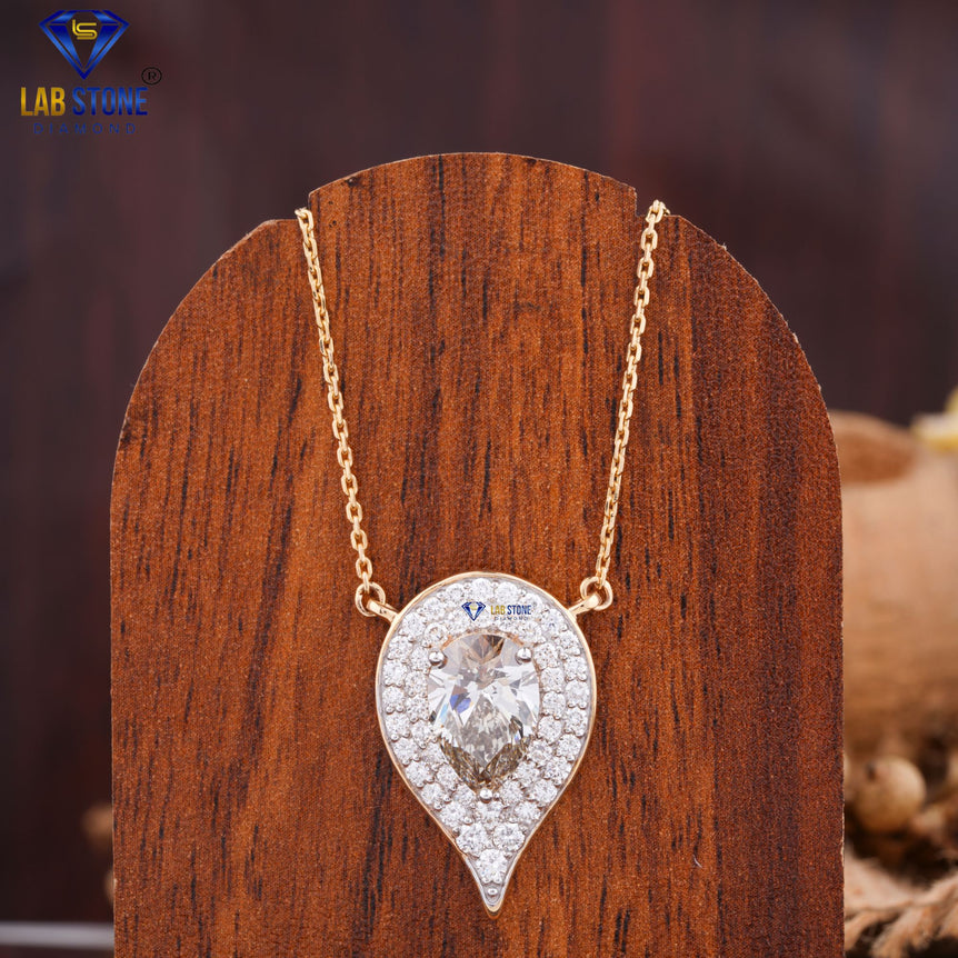 3.384 + Carat Pear & Round Cut Diamond Pendant With Chain , Rose Gold, Engagement Pendant, Wedding Pendant, E Color, VVS2-VS2 Clarity